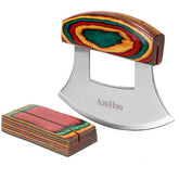 AmHoo pizza cutter with wooden holder keeps kitchen organized and safe.