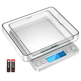 AMIR digital kitchen scale with back-lit display for precise measurements.