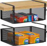 AmonHouseware under-shelf basket with adjustable arm for stable cabinet storage.