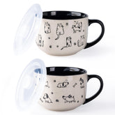 AmorArc 32oz ceramic soup mug with lid and handle for easy reheating