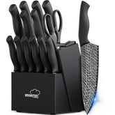 Amorston 15-piece knife set in a stylish block with built-in sharpener for easy maintenance.