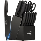 Amorston 15-piece knife set in block with built-in sharpener for easy access.