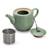 Amoysanli teapot with infuser pink cyan front view for easy loose tea brewing