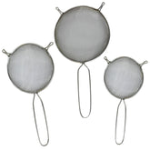 AMSE mesh strainers set of three for versatile sifting and draining.