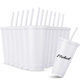 Amyhill 12-pack reusable cups with lids and straws, white, ideal for everyday use