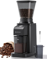 AMZCHEF anti-static grinder reduces coffee dust for cleaner counters.