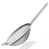 Anaeat fine-mesh strainer handle close-up for secure pour and precise sifting.
