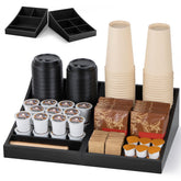 ANBOXIT Coffee Station Organizer with wooden finish and 9 compartments for tidy mug and packet storage