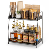 ANBOXIT two-tier coffee station organizer with wood shelves and iron frame, ideal for a tidy counter.