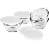 Anchor Hocking 6oz custard cups with lids set of four, ideal for dessert portions.