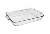 Anchor Hocking Oven Basics bake dish 3-quart clear front view for easy browning monitoring.