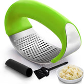 Angel's Peel Lounge garlic press rocker with ergonomic handle for effortless crushing.