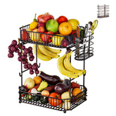 ANJUBAN heavy 2-tier basket with banana hooks keeps fruit neatly organized on the counter.