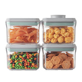 Ankou airtight 380ml four-pack with stackable, one-button opening for pantry storage.