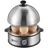 Annie & Mia Design egg cooker with lid, stainless interior for pure flavor.