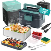 Annie & Mia Design electric lunch box two-layer assembly keeps meals separate and hot on the go.