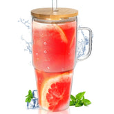 ANOTION 40oz glass tumbler with lid and straw for spill-free travel
