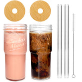 ANOTION glass cups with lids and straws 24oz, ideal for travel and on-the-go beverages.