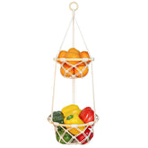 ANROYE 2-Tier macrame fruit basket hanging in kitchen for organized storage