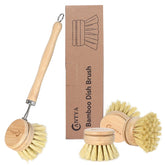 ANTYA bamboo dish brush with handle features ergonomic grip for easy cleaning