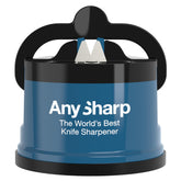 AnySharp hands-free knife sharpener in action for fast kitchen edge refresh.