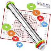 AOAONIU rolling pin with adjustable rings for precise dough thickness