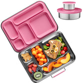 AOHEA bento box kids pink outer view highlighting durable stainless steel for reliable school lunches.