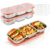 Aomeskoitoy 2-pack stainless steel snack containers with three compartments for organized meals.