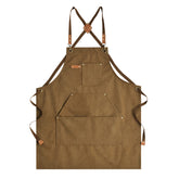 Aoomzoon canvas apron in brown front view shows durable protection from spills