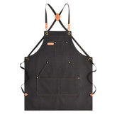 Aoomzoon canvas apron with heavy-duty cross-back for all-day comfort.