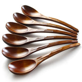 AOOSY Nanmu wood soup spoon set shows natural grain for elegant dining.