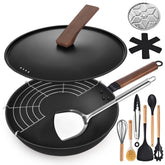 AOSION 13 inch carbon steel wok with lid for high heat stir fry at home