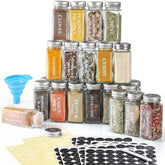 AOZITA 24-pcs glass spice jars set for organized spice storage and easy viewing.