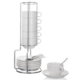 AOZITA espresso cups with saucers and rack on a stylish table for elegant service.