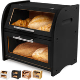 Apace Living Arise bamboo bread box with double shelf and window keeps bread visible and fresh.