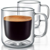 Aquach two-pack double-walled 8oz glass mugs with handle keep beverages hot or cold longer
