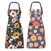 ARBINSON floral apron front view with blue flowers and comfortable fit.