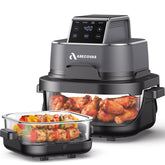 Arecovas 4-in-1 portable glass air fryer on the counter for versatile cooking