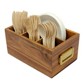 Arflo Acacia silverware holder with built-in handles for easy transport at gatherings
