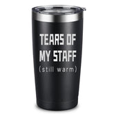 ARIABLE Tears of My Staff tumbler front engraving, perfect for daily office coffee.