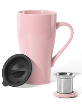 ARRADEN tea cup pink infuser lid: a stylish mug for loose leaf tea at home.