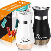 Arrozon salt and pepper shakers with glass bottom clearly show contents for easy refills.