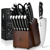 Arrtcy knife set with wooden block keeps knives organized for quick home cooking.
