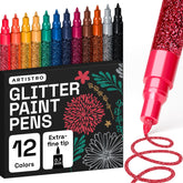 ARTISTRO glitter paint pens on glass for vibrant, durable markings.