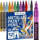 ARTISTRO 12 metallic paint pens for glass marking with quick-dry, glossy ink