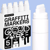 ARTISTRO 5 white paint markers pack for versatile crafting on multiple surfaces.
