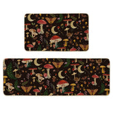 Artoid Mode black mushrooms butterfly spring kitchen mats, front view, durable non-slip surface.