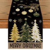 Artoid Mode table runner with black pine and snowflake design for festive dining