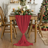 Artoid Mode boho red cheesecloth closeup showing textured weave for rustic table decor.