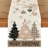 Artoid Mode brown pine trees snowflake pattern table runner enhances festive holiday gatherings.